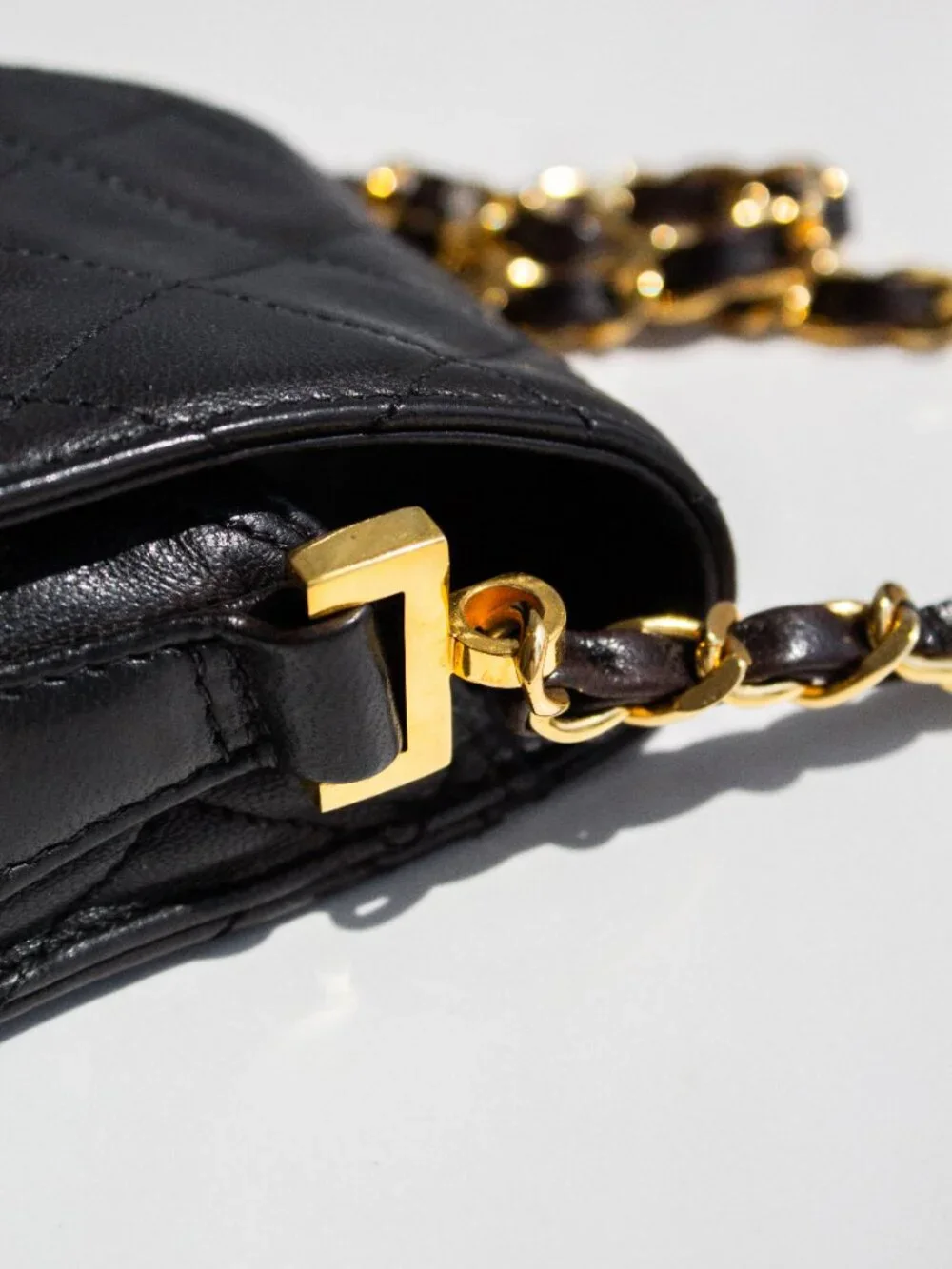 Chanel Vintage 1996 Black Lambskin Leather 24K Gold CC Turnlock 90s Phone Holder